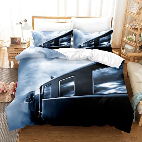 QBIDCSX Bettwäsche 155x220 Bettbezug Set 3teilig Zug Bettbezug mit Reißverschluss, Weiche Angenehme Mikrofaser Bettwäsche-Sets für Erwachsene Jugendliche Kinder + 2 Kopfkissenbezug 80x80 cm von QBIDCSX