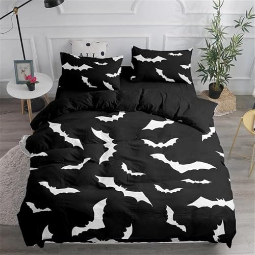 QBIDCSX Bettwäsche 200x200 Fledermaus Bettwäsche-Sets mit Reißverschluss Schließung für Kinder Mädchen Jugendliche Weicher Atmungsaktive Mikrofaser Bettbezug + 2 Kopfkissenbezug 80x80 cm von QBIDCSX