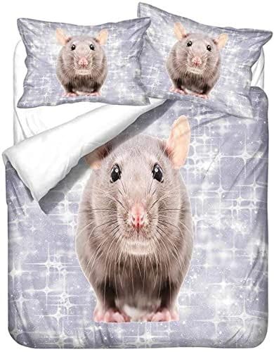 QBIDCSX Bettwäsche 200x200 Hausratte Bettwäsche-Sets mit Reißverschluss Schließung für Kinder Mädchen Jugendliche Weicher Atmungsaktive Mikrofaser Bettbezug + 2 Kopfkissenbezug 80x80 cm von QBIDCSX
