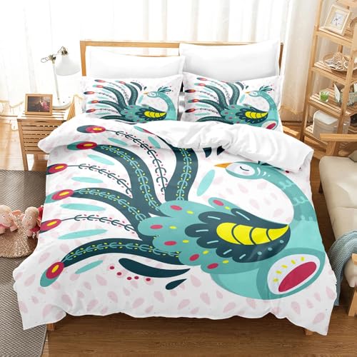 QBIDCSX Bettwäsche 200x200 Pfau Bettwäsche-Sets mit Reißverschluss Schließung - Weicher Atmungsaktive Mikrofaser Bettbezug 200x200 cm für Babys Kinder + 1 Kissenbezug 80x80 cm Pferd von QBIDCSX