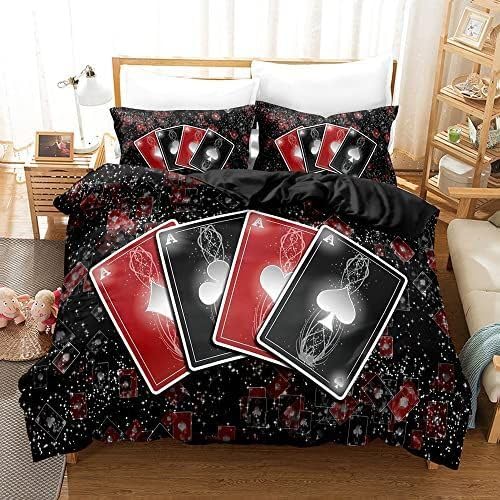 QBIDCSX Bettwäsche 200x200 Poker Bettwäsche-Sets mit Reißverschluss Schließung für Kinder Mädchen Jugendliche Weicher Atmungsaktive Mikrofaser Bettbezug + 2 Kopfkissenbezug 80x80 cm von QBIDCSX