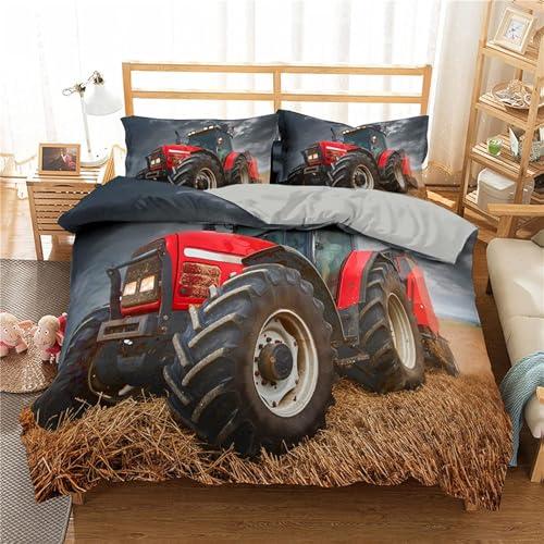 QBIDCSX Bettwäsche 200x200 Roter Traktor Bettwäsche-Sets mit Reißverschluss Schließung - Weicher Atmungsaktive Mikrofaser Bettbezug 200x200 cm für Babys Kinder + 1 Kissenbezug 80x80 cm Pferd von QBIDCSX