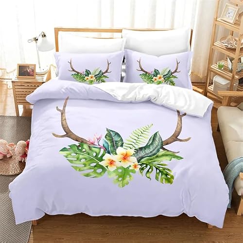 QBIDCSX Bettwäsche 200x220 Bettbezug - Bettwäsche-Sets 200 x 220 Mikrofaser für Kinder Jungs Mädchen Elchblumen Bettbezug mit 2 80x80 cm Kissenbezüge, Bettbezüge für Doppelbett mit Reißverschluss QBIDCSX Bettwäsche 200x220 Bettbezug - Bettwäsche-Sets 200 x 220 Mikrofaser für Kinder Jungs Mädchen Elchblumen Bettbezug mit 2 80x80 cm Kissenbezüge, Bettbezüge für Doppelbett mit Reißverschluss von QBIDCSX