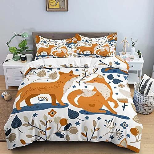 QBIDCSX Bettwäsche 200x220 Brauner Fuchs Bettwäsche-Sets mit Reißverschluss Schließung für Erwachsene Jugendliche Kinder Weicher Atmungsaktive Mikrofaser Bettbezug + 2 Kopfkissenbezug 80x80 cm von QBIDCSX