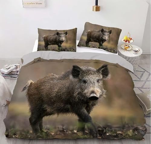 QBIDCSX Bettwäsche 200x220 Graues Wildschwein Bettwäsche-Sets mit Reißverschluss Schließung für Erwachsene Jugendliche Kinder Weicher Atmungsaktive Mikrofaser Bettbezug + 2 Kopfkissenbezug 80x80 cm von QBIDCSX