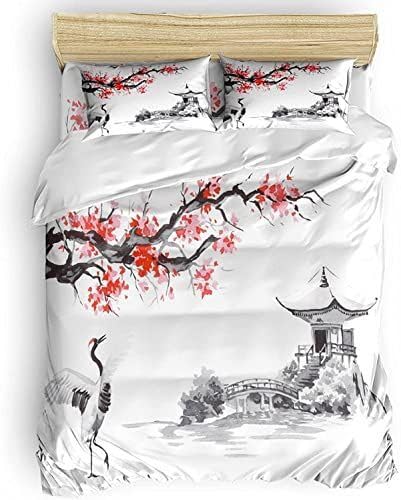 QBIDCSX Bettwäsche 200x220 Japanischer Stil Bettwäsche-Sets mit Reißverschluss Schließung für Erwachsene Jugendliche Kinder Weicher Atmungsaktive Mikrofaser Bettbezug + 2 Kopfkissenbezug 80x80 cm von QBIDCSX