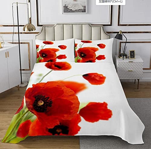 QBIDCSX Bettwäsche 200x220 Mohn Bettwäsche-Set mit Reißverschluss Schließung für Erwachsene Jugendliche Kinder Weicher Atmungsaktive Mikrofaser Bettbezug + 2 Kopfkissenbezug 80x80 cm von QBIDCSX