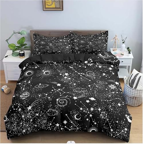 QBIDCSX Bettwäsche 220x240 Mikrofaser - Bettwäsche-Sets 220x240 Sonne Mond Bettwäsche-Sets mit Reißverschluss Schließung für Kinder Mädchen Weicher Mikrofaser Bettbezug + 2 Kopfkissenbezug 80x80 cm von QBIDCSX
