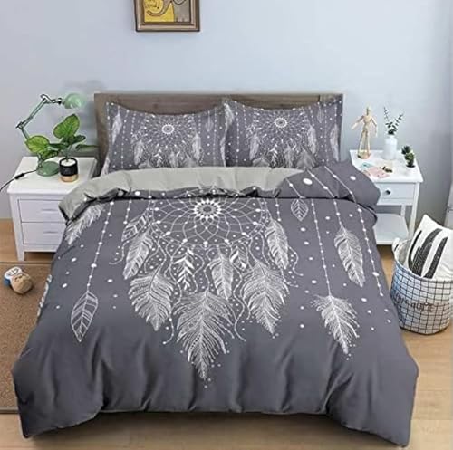 QBIDCSX Bettwäsche220x240 Mikrofaser - Bettwäsche-Sets 220x240 Federn Angenehme Bettbezug mit 2 80x80 cm Kissenbezüge für Allergiker Geeignet, Bettbezüge für Doppelbett mit Reißverschluss von QBIDCSX