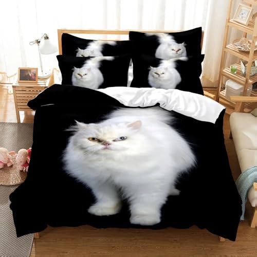 QBIDCSX Bettwäsche220x240 Mikrofaser - Bettwäsche-Sets 220x240 Weiße Katze Angenehme Bettbezug mit 2 80x80 cm Kissenbezüge für Allergiker Geeignet, Bettbezüge für Doppelbett mit Reißverschluss QBIDCSX Bettwäsche220x240 Mikrofaser - Bettwäsche-Sets 220x240 Weiße Katze Angenehme Bettbezug mit 2 80x80 cm Kissenbezüge für Allergiker Geeignet, Bettbezüge für Doppelbett mit Reißverschluss von QBIDCSX