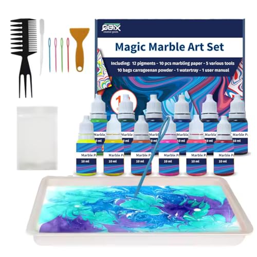 QBIX Komplettes Magic Marble Set mit 12 Farben und 10 Marmor-Effektwerkzeugen von QBIX