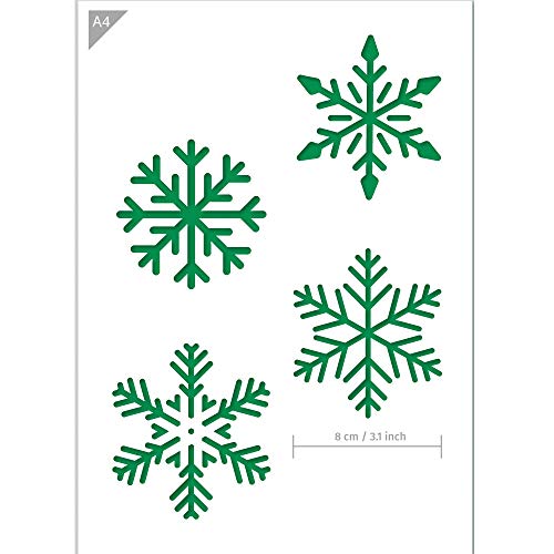 QBIX Schneeflocken Schablone - Schneekristall Winterdekoration - A4 Größe -Wiederverwendbare kinderfreundliche Schablone für Malerei, Fenster, Kunsthandwerk, Wand, Möbel von QBIX