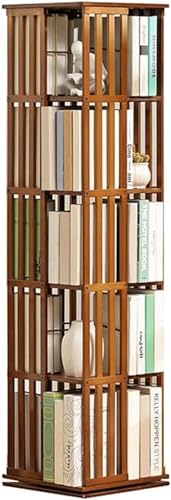 Bücherregal 5 Ebenen Hohe freistehende Bücherregale Eckbücherregal aus Holz 360 ° drehbares Bücherregal zur Aufbewahrung von Büchern für Wohnzimmer und Schlafzimmer, A, 5 Ebenen 37 x 37 x 149 cm Vol von QBKLI