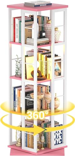 Drehbares Bücherregal, drehbares Bücherregal, Eck-Bücherregal, 360 drehbares schmales Bücherregal aus Holz, 4 Etagen, bodenstehendes Bücherregal, drehbares Organizer-Lagerregal für kleine Räume, Arb von QBKLI