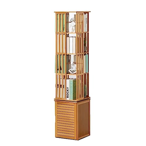 Drehbares Bücherregal mit 4 Ebenen, bodenstehendes Bücherregal, drehbares Bücherregal aus Bambus, Schrank mit Tür für das Home-Office, Wohnzimmer, Schlafzimmer, kreisförmiges Bücherregal, Vollmond von QBKLI