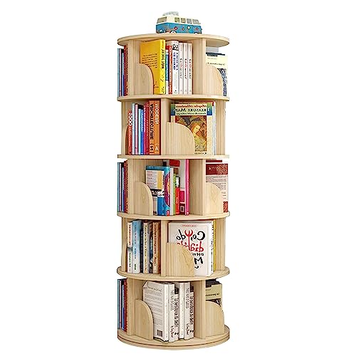 QBKLI 360 ° drehbares Bücherregal, rundes Bücherregal, umweltfreundliche Bücherregale, rustikales Regal, Bücherregal für Wohnzimmer, Schlafzimmer, Schrank, Bücherregal, Vollmond von QBKLI