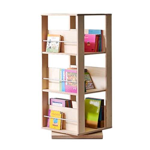 QBKLI 4-stöckiges, drehbares Bücherregal, CD-Aufbewahrungsregal, bodenstehendes Bücherregal, geeignet für Bücherregal im Wohnzimmer/Zuhause/Büro/Arbeitszimmer von QBKLI
