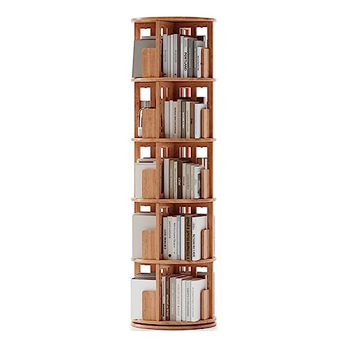QBKLI 5-lagiges Massivholz-Bücherregal, einzigartiges, um 360° drehbares Bücherregal, freistehendes Regal, Bücherregal, Boden-Bücherregal, Arbeitszimmer, Büro, Dekoration, Vollmond von QBKLI