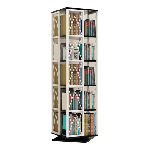QBKLI 5-stöckiges Regal, um 360° drehbares Aufbewahrungsregal, bodenstehendes Bücherregal, geeignet für Büro/Zuhause von QBKLI