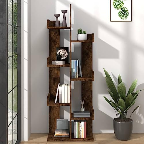 QBKLI Baumförmiges Bücherregal, doppelt breites Bücherbaumregal für Wohnzimmer und Schlafzimmer, bodenstehendes Zeitschriften-/CD-Organizer-Rack für das Home-Office von QBKLI