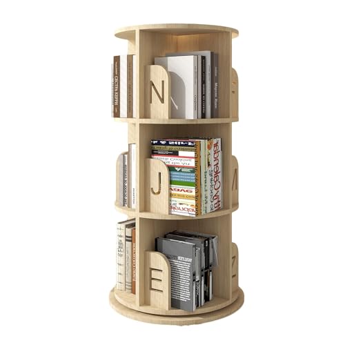 QBKLI Bodenstehendes Bücherregal, drehbares Bücherregal, CD-Ständer, drehbares Bücherregal mit 4 Ebenen, geeignet für Wohnzimmer/Zuhause/Büro/Arbeitszimmer, Aufbewahrungsbücherregal von QBKLI