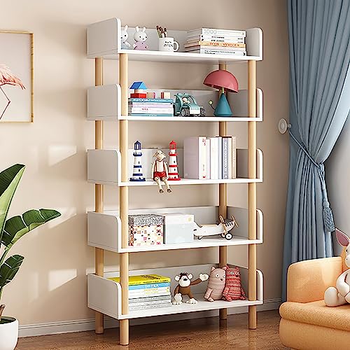 QBKLI Bücherregal aus Holz, Organisationsregal für Schlafzimmer/Wohnzimmer mit 5 Fächern – freistehendes, süßes Bücherregal mit Stauraum von QBKLI