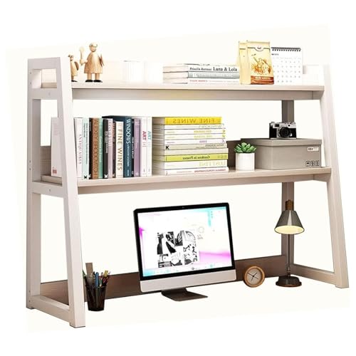 QBKLI Bücherregal für Computertische mit 2 verstellbaren Ebenen – das perfekte Bücherregal für Wohnheim, Zuhause, Schule und Büro – Organisieren Sie Ihren Arbeitsplatz mühelos von QBKLI
