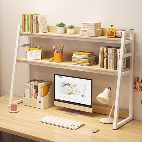 QBKLI Bücherregal für den Computertisch, 2-stöckig, Mehrzweck-Schreibtischregal aus Holz – Organisieren Sie Ihr Büro oder Zuhause mit diesem Präsentationsregal-Organizer. von QBKLI