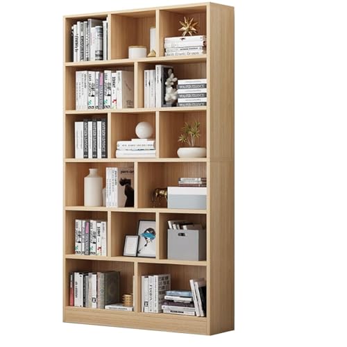 QBKLI Bücherregal mit 6 Ebenen, bodenstehendes Bücherregal aus Holz mit Ausstellungsregalen, industrielles Bücherregal für Wohnzimmer, Schlafzimmer und Home-Office von QBKLI