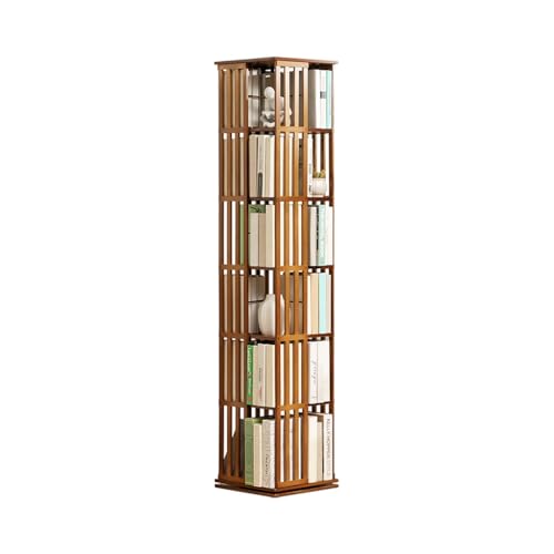 QBKLI Drehbares Bücherregal, 360° 6-stufig, Bambus für Wohnzimmer, Arbeitszimmer, Büro, Vollmond von QBKLI