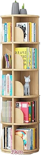 QBKLI Drehbares Bücherregal, 360 Grad drehbares Bücherregal, rundes, mehrschichtiges Massivholz-Rack, platzsparend, bodenstehend, für Schrankaufbewahrungsregal von QBKLI