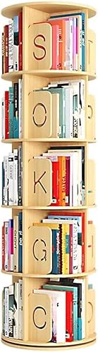 QBKLI Drehbares Bücherregal Bücherregale Mehrstöckiges, um 360 ° drehbares Bücherregal, rundes, bodenstehendes Lagerregal aus Massivholz, Lagerregal für den Haushalt von QBKLI