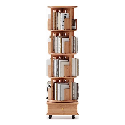 QBKLI Drehbares Bücherregal aus Massivholz, um 360 Grad drehbar, Bücherregal mit Rollen und Schublade, Bücherregal, Vollmond von QBKLI
