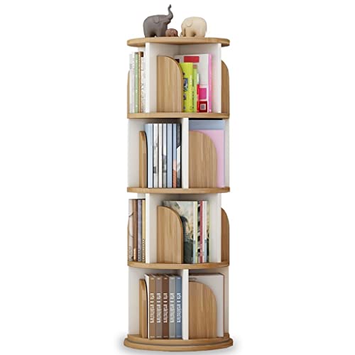 QBKLI Drehbares Bücherregal um 360 Grad, 4-stöckiges hohes Bücherregal, Regal-Aufbewahrungsorganisator, schmales Regal, Bücheraufbewahrung, Organizer, CD-Regal von QBKLI