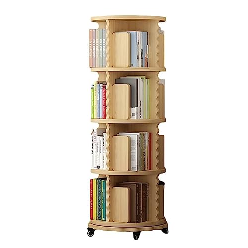 QBKLI Flexible Bücherregale, stehendes Bücherregal aus Holz, 360° drehbares Bücherregal mit Rollen, rollendes Bücherregal, 2/3/4/5/6 Ebenen, Bücherregal, Heim-Bücherregal, perfekte Möbel, Vollmond von QBKLI