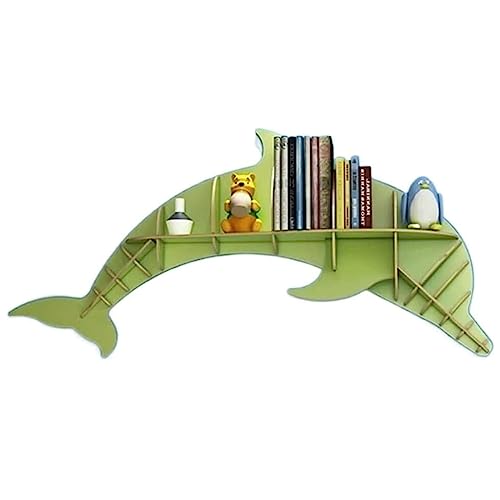 QBKLI Flexible Bücherregale Wand-Bücherregal Bücherregal aus Holz Kreative süße Bücherregale in Delfinform Bücherregale für Zuhause Dekoration perfekte Möbel Vollmond von QBKLI
