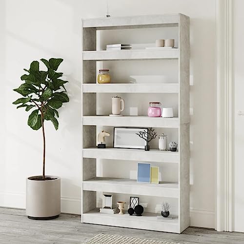 QBKLI Hohes Bücherregal mit 7 Ebenen, Regalsystem aus Holzwerkstoff, 100 x 198 x 30 cm (B x H x T), Büro-/Wohnzimmermöbel – Grau von QBKLI