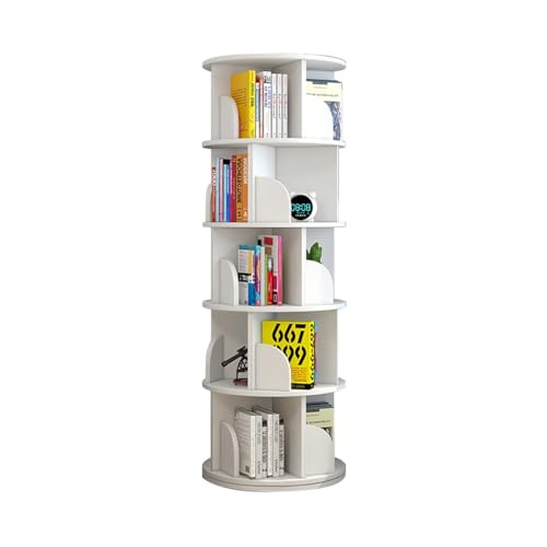 QBKLI Kleines vertikales Bodenbücherregal, rundes drehbares Bücherregal aus Holz Vollmond von QBKLI