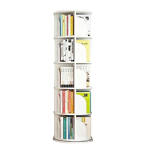 QBKLI Kreatives Bücherregal, drehbares Bücherregal aus massivem Holz, mehrschichtiges Bodenregal, Bücherregal im Schallwand-Design, Bücherregal mit 4 Rollen, Vollmond von QBKLI