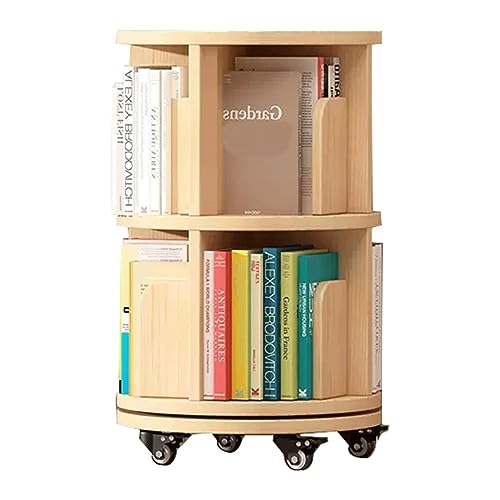 QBKLI Kreatives Bücherregal, drehbares Bücherregal aus massivem Holz, mehrschichtiges Bodenregal, Bücherregal im Schallwand-Design, Bücherregal mit 4 Rollen, Vollmond von QBKLI