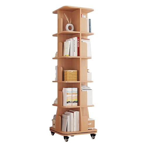 QBKLI Rack 5-stöckiges stehendes Bücherregal mit Rollen für Wohnzimmer, Schlafzimmer, drehbares Aufbewahrungs-Bücherregal, geeignet für Zuhause/Büro. Vollmond von QBKLI