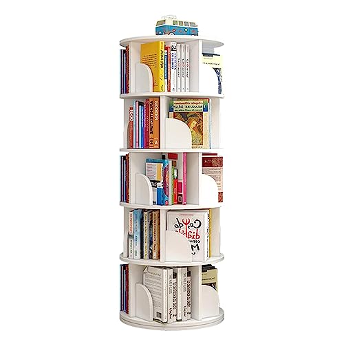 QBKLI Rundes drehbares Bücherregal, um 360° drehbar, freistehendes Ausstellungs-Bücherregal, Holz-Kunststoff-Brettregal, Bücherregal, kreatives Heim-Bücherregal, Vollmond von QBKLI