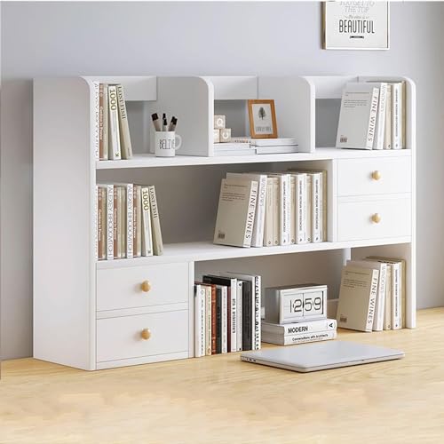 QBKLI Schreibtisch-Bücherregal, Organizer-Regal – MDF-Büro-Aufbewahrungsregal mit 4 Schubladen, Bücherregal für die Arbeitsplatte aus Holz für zu Hause von QBKLI