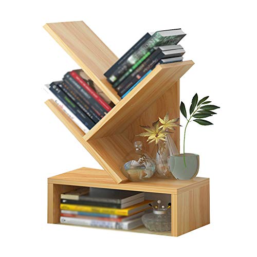 QBKLI -Sling-Bücherregal, Schreibtisch-Aufbewahrungsregale, Baumform, kreativ, einfach, Holzschutzmittel, platzsparend, 3 Farben, 2 Größen von QBKLI