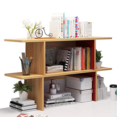 QBKLI -Sling-Bücherregal, Schreibtisch-Bücherregal, kreativ, hoch und niedrig, 2-lagiges offenes Holz, langlebig, 3 Farben, 3 Größen von QBKLI
