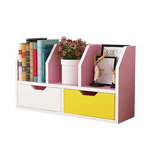 QBKLI -Sling-Bücherregal Sling-Bücherregal Kompaktes 2-lagiges Schreibtisch-Bücherregal Schubladen-Aufbewahrungsbox Kreatives Holz, 5 Farben, 2 Stile von QBKLI