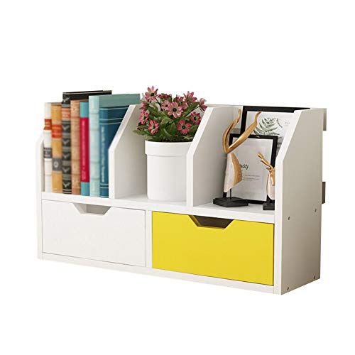 QBKLI -Sling-Bücherregal Sling-Bücherregal Kompaktes 2-lagiges Schreibtisch-Bücherregal Schubladen-Aufbewahrungsbox Kreatives Holz, 5 Farben, 2 Stile von QBKLI