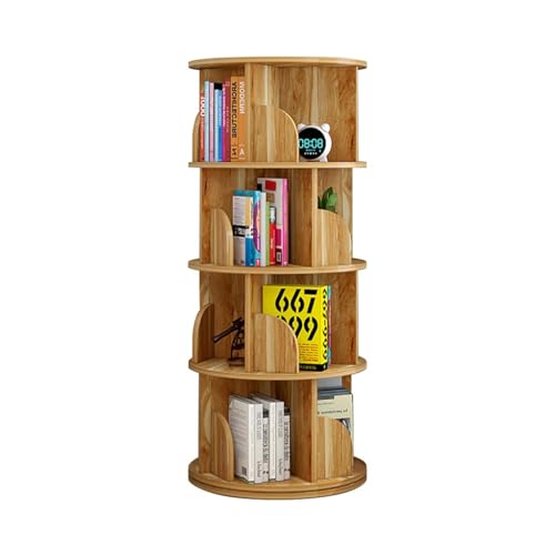 QBKLI Um 360 ° drehbares Bücherregal, umweltfreundliches Bücherregal aus Massivholz, offenes Präsentationsregal, Bücherregal mit gebogenem Schallwanddesign, Vollmond von QBKLI