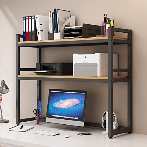 QBKLI Verstellbares Bücherregal mit Aufsatz für die Arbeitsplatte, 2-stufiges Schreibtisch-Bücherregal für Computertische, Schreibtisch-Druckerständer, offenes Aufbewahrungsregal für den Schreibtisch von QBKLI