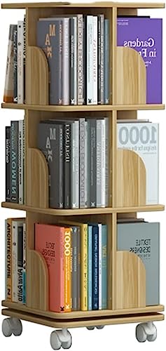 QBKLI drehbares Bücherregal, 2/3/4 Ebenen, 360 Grad, vom Boden bis zur Decke, bewegliches Bücherregal, multifunktionales Lagerregal mit Rollen für das Heimbüro, rundes Bücherregal (Vollmond) von QBKLI